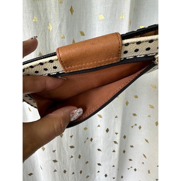 Fossil Polk Dot Color Block Cow Hide Leather Snap Button Closure Back Zip Wallet - Picture 4 of 6